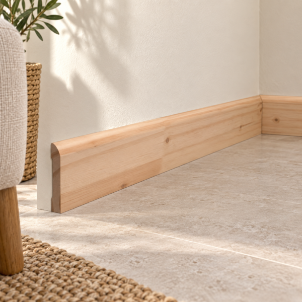 Zócalo de pino natural 102 Liso instalado en ambiente