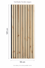 Panel varillado de madera con fondo negro: 120 cm de alto por 55 cm de ancho