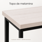 Detalle ilustrativo de la tapa y el canto de melamina Helsinki de la mesa ratona industrial.